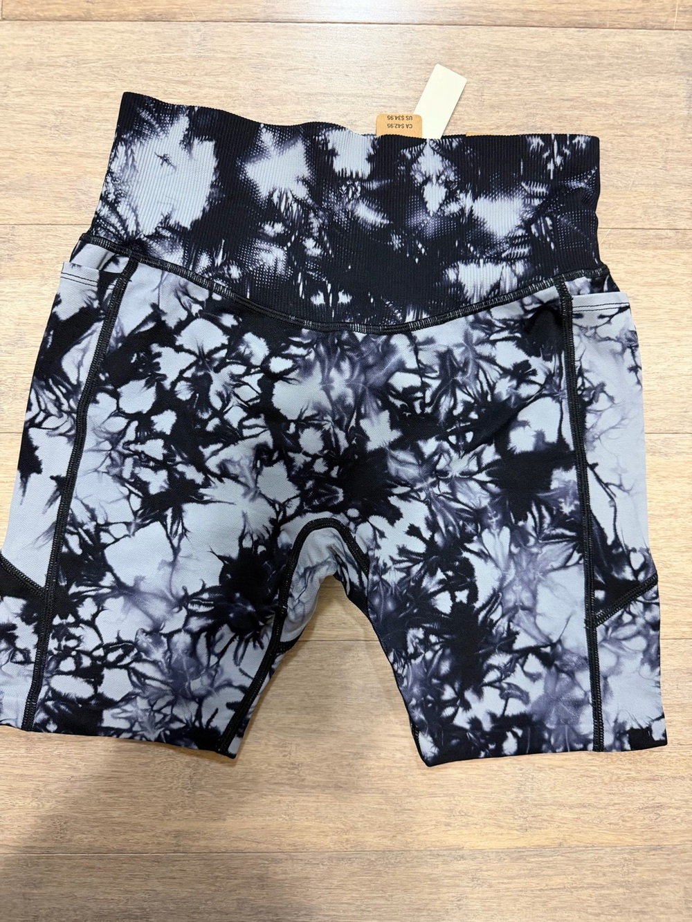 Active USA Black and Light Gray Tie-Dye High-Waist Shorts